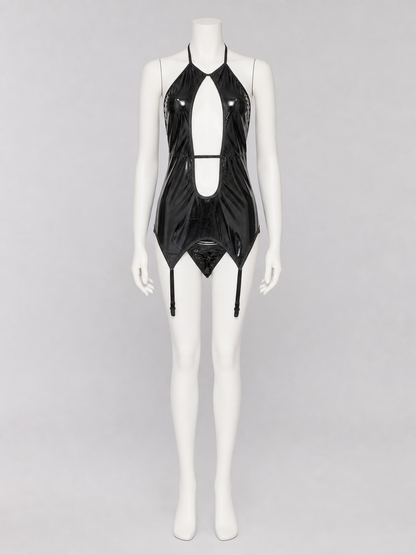 Black Erotic Bodysuit with Thin Straps and Cutout back view