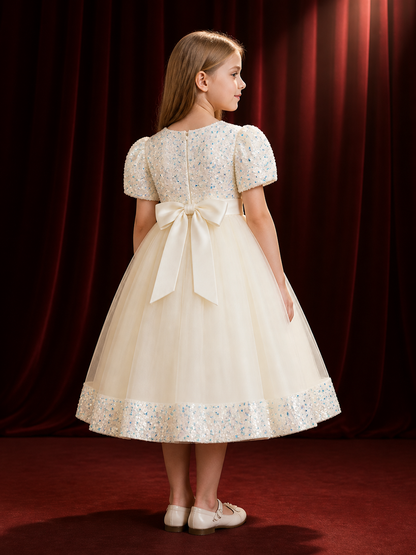 Baby Girls' Princess Party Dress with Sequin Bodice and Tulle Skirt back view