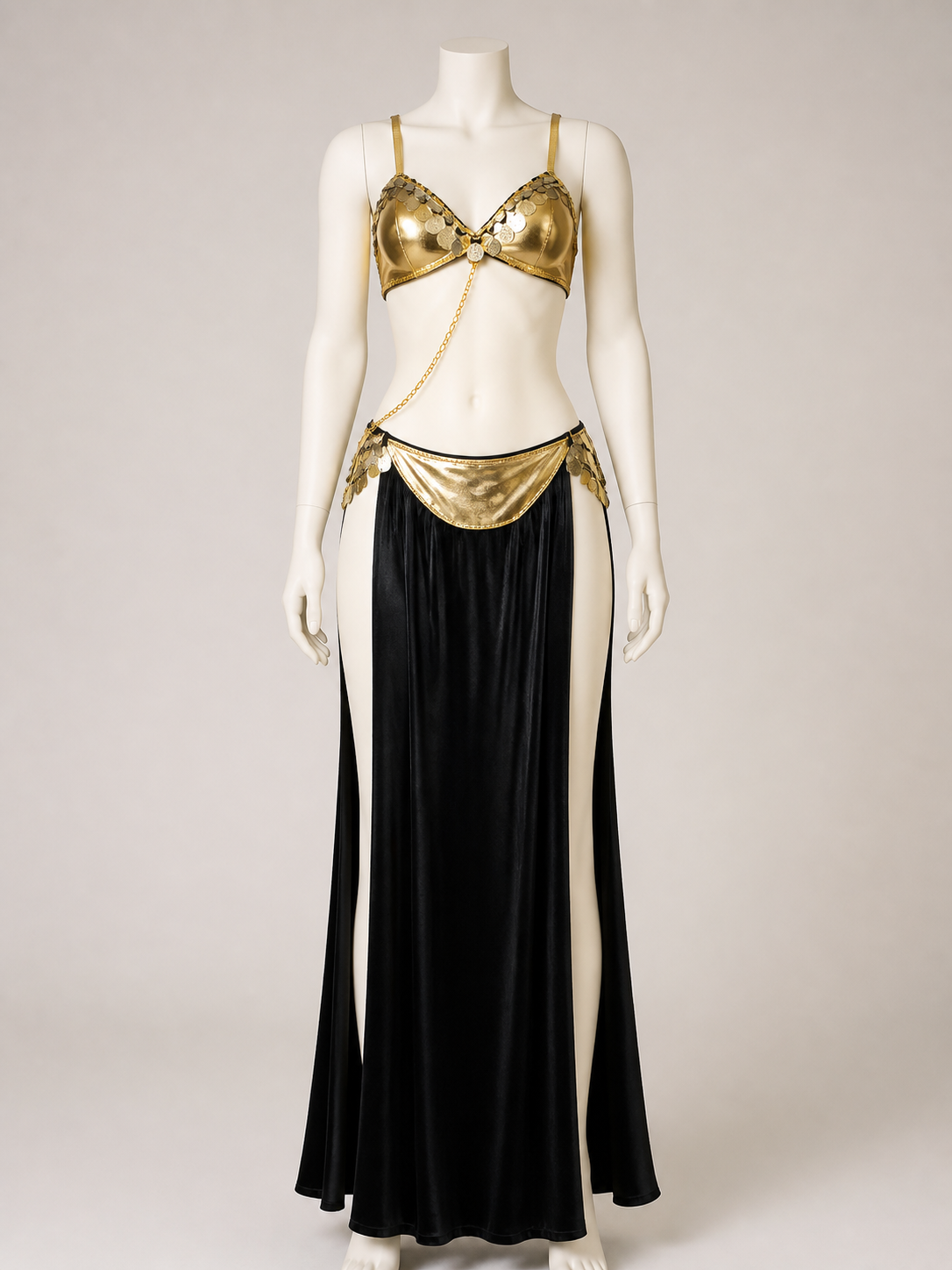 Adult Egyptian Queen Two-Piece Halloween Costume, Gold-Decorated Top and back view