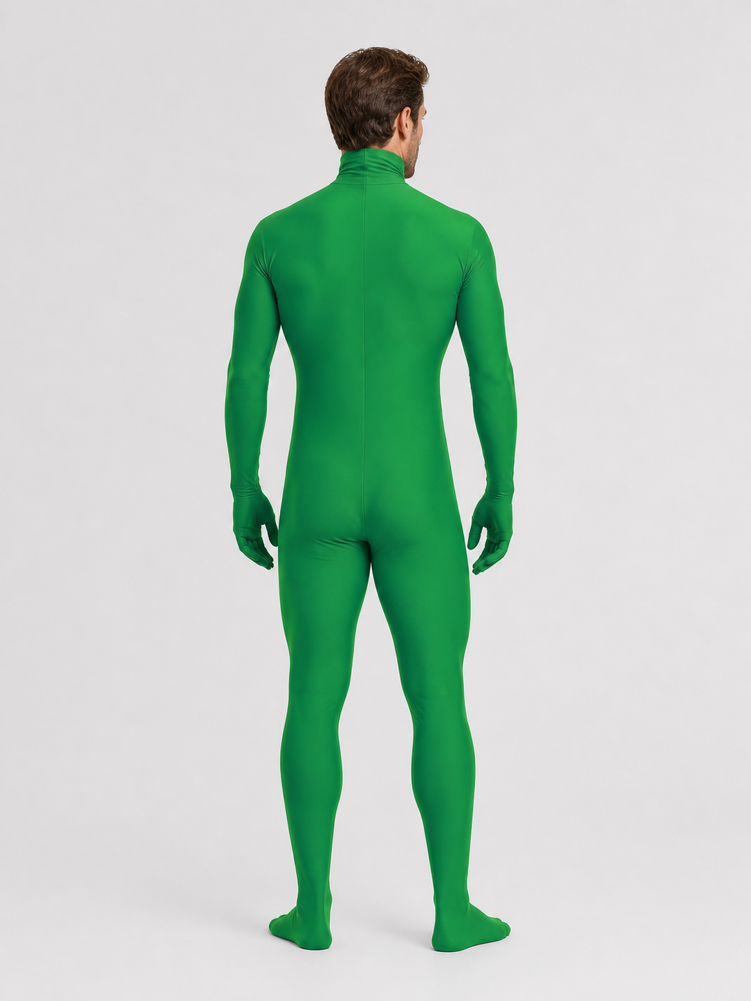 Green Fitted Jumpsuit with Open Face for Adults back view