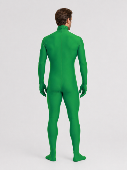 Green Fitted Jumpsuit with Open Face for Adults back view