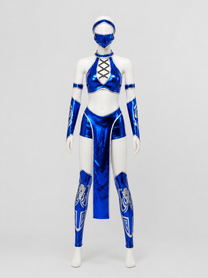 Mortal Kombat Cosplay Costume Blue Set back view