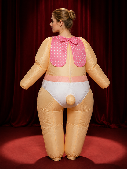 Unisex Inflatable Baby Doll Costume with Twin Pigtails and Polka Dots for back view