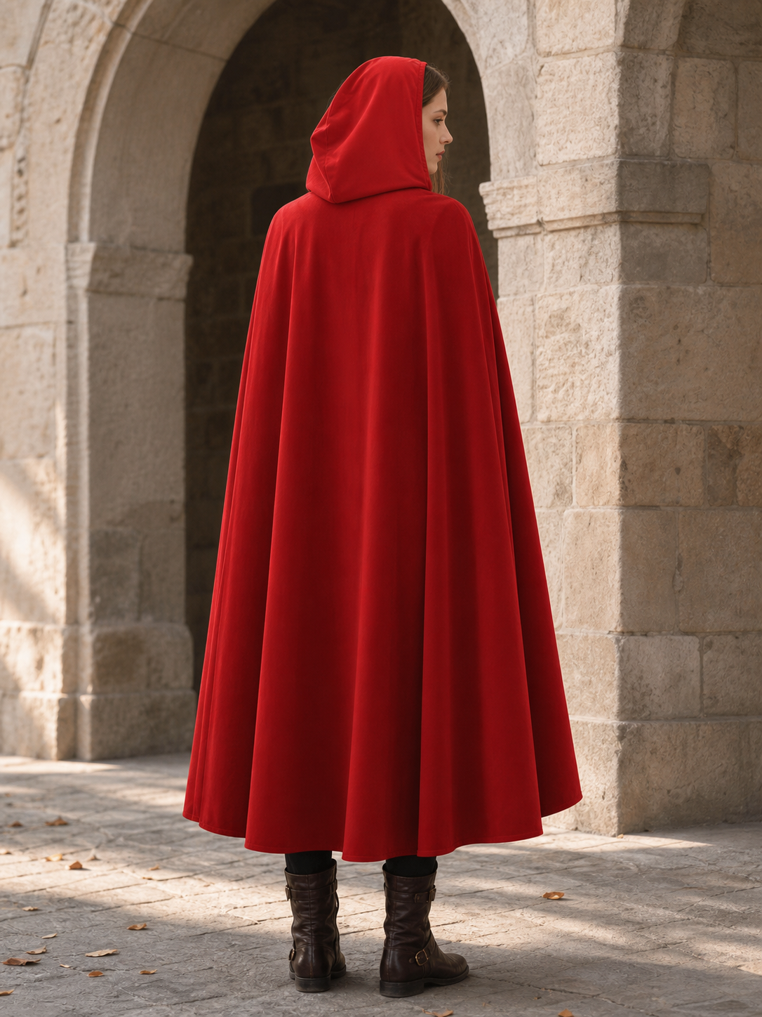 Medieval Hooded Cape, Long Flowing Bright Red Cloak with Oversized Hood and Toggle Closure for Cosplay Costume Parties