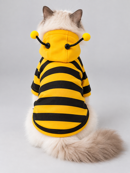 Bee Costume for Cats with Yellow and Black Stripes and Antennae