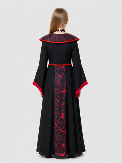 Children's Vampire Halloween Costume with Dress and Necklace back view