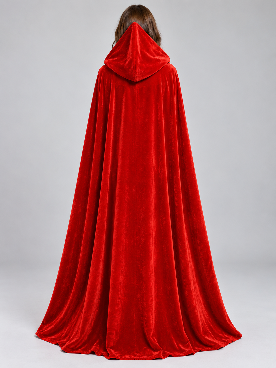 Long Bright Red Velvet Hooded Cloak Cape