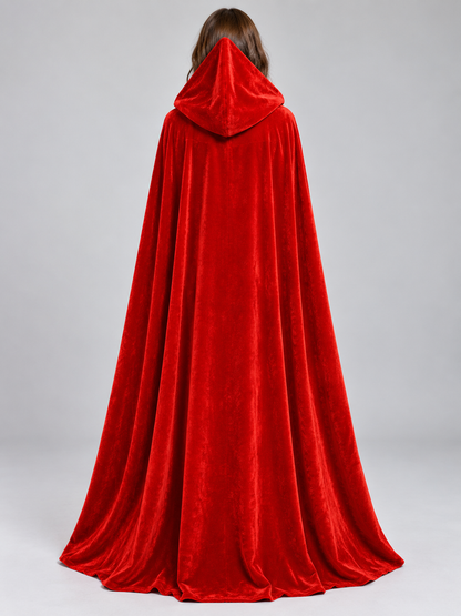 Long Bright Red Velvet Hooded Cloak Cape