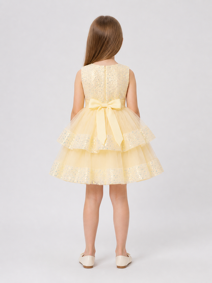 Full Sequin Dress with Layered Skirt and Bow back view