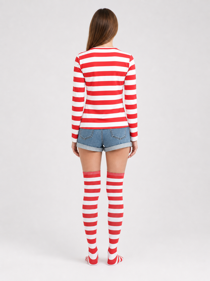 Red and White Striped T-Shirt for Cosplay back view