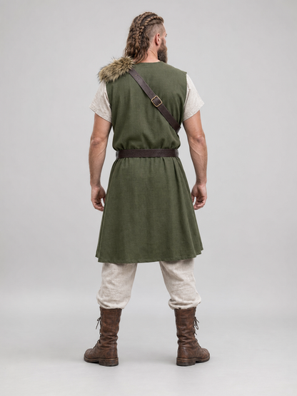 Sleeveless olive tunic with belt