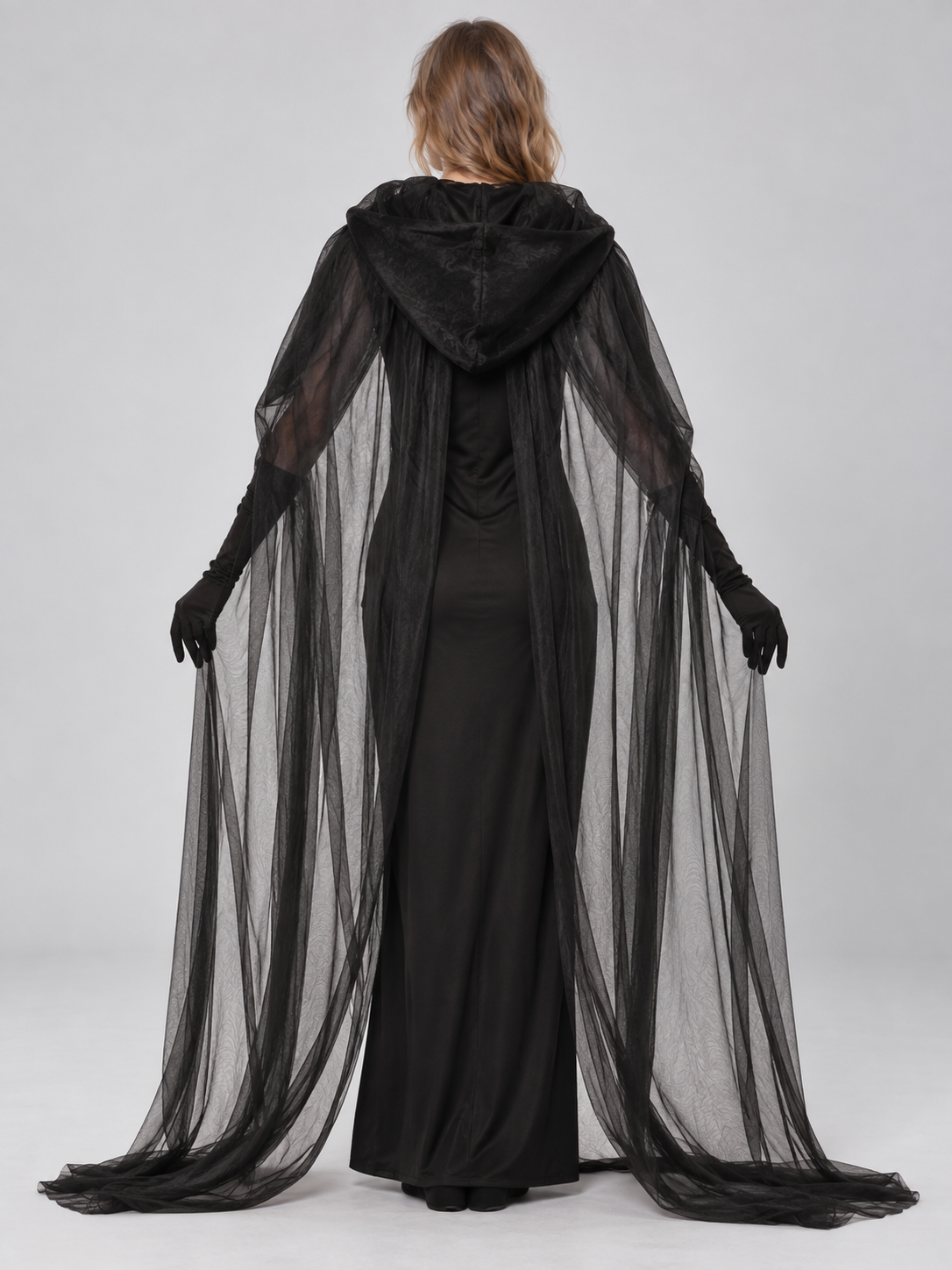 Black vampire carnival costume with cape and hood