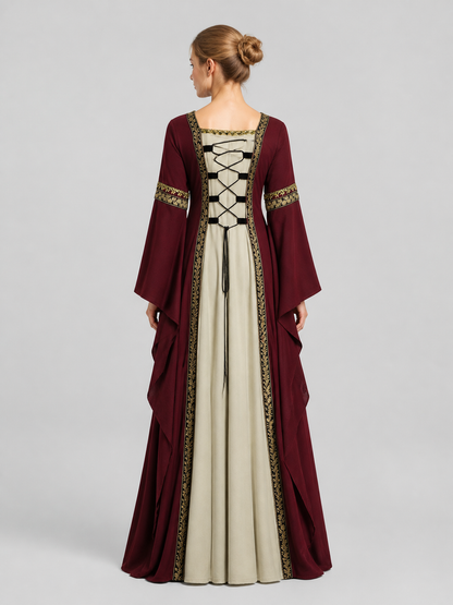 Long Medieval Dress with Flared Sleeves back view