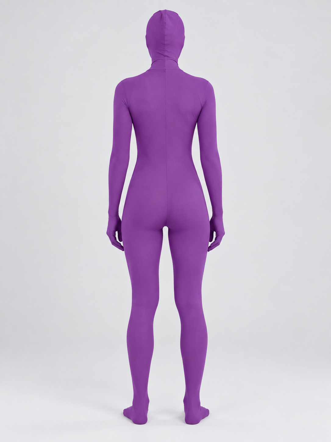 Purple form-fitting jumpsuit costume