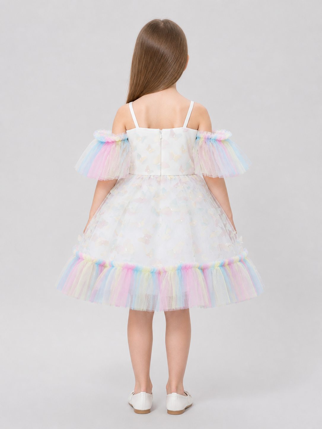 Dressy Children's Dress with Butterflies, Tulle, and a Full Skirt