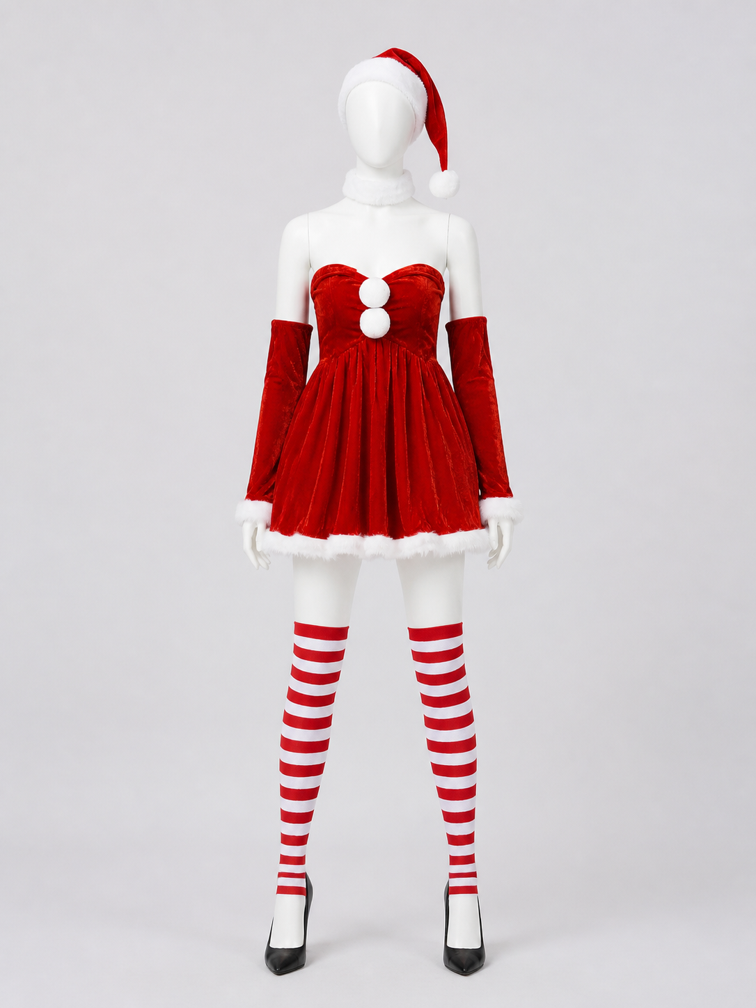 Red Santa Christmas Costume with Full Skirt and Hat back view
