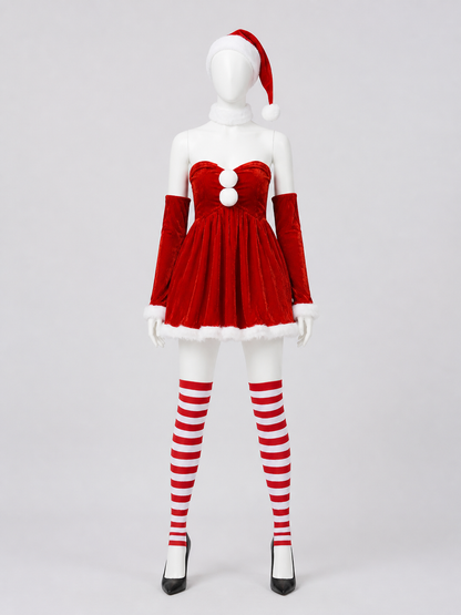 Red Santa Christmas Costume with Full Skirt and Hat back view