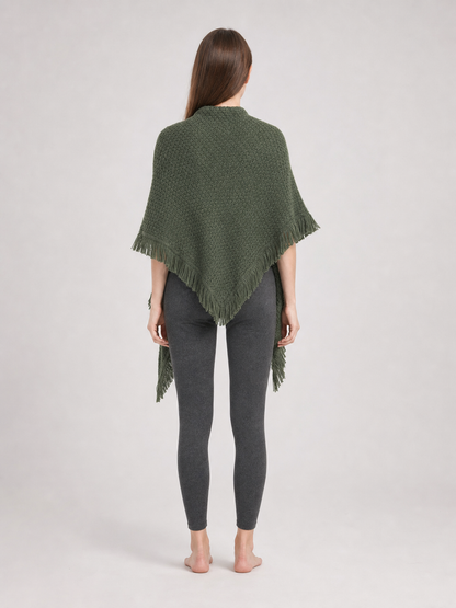 Triangular Wool Shawl with Long Fringe