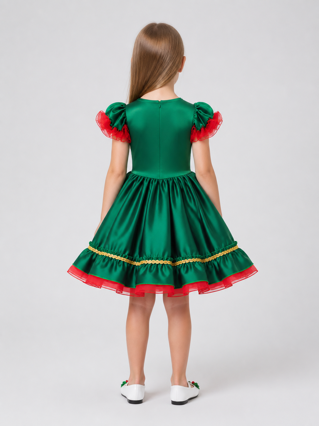Festive Christmas Dress with a Full Skirt back view