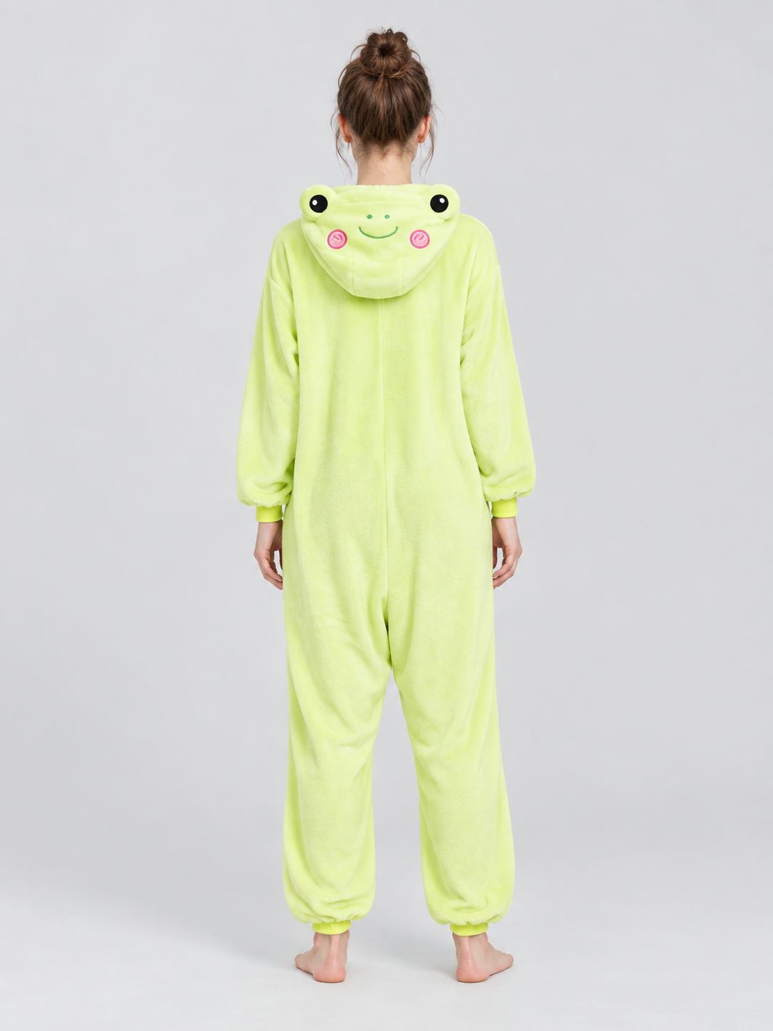 Hooded One-Piece Pajamas with Face Detail, Light Green