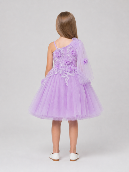 Girls' Tulle Tutu Dress with Embroidery and Flowers back view