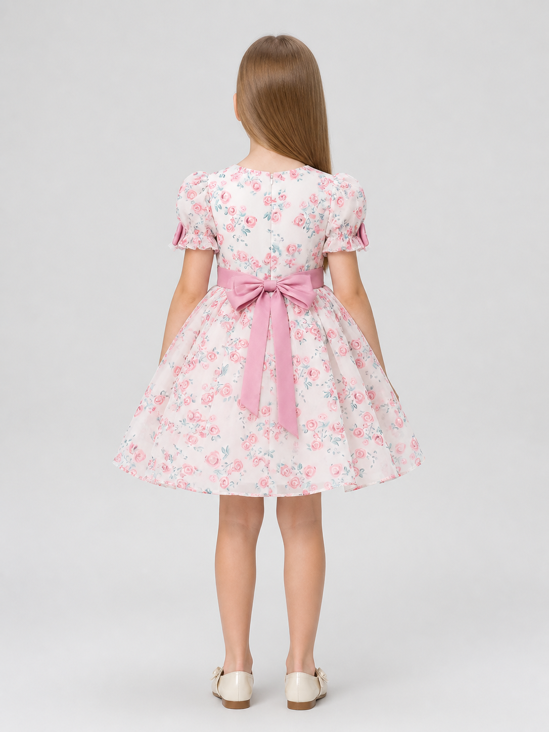 Dressy “Princess” Dress with Floral Print and Bow
