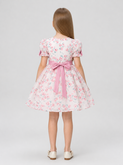 Dressy “Princess” Dress with Floral Print and Bow
