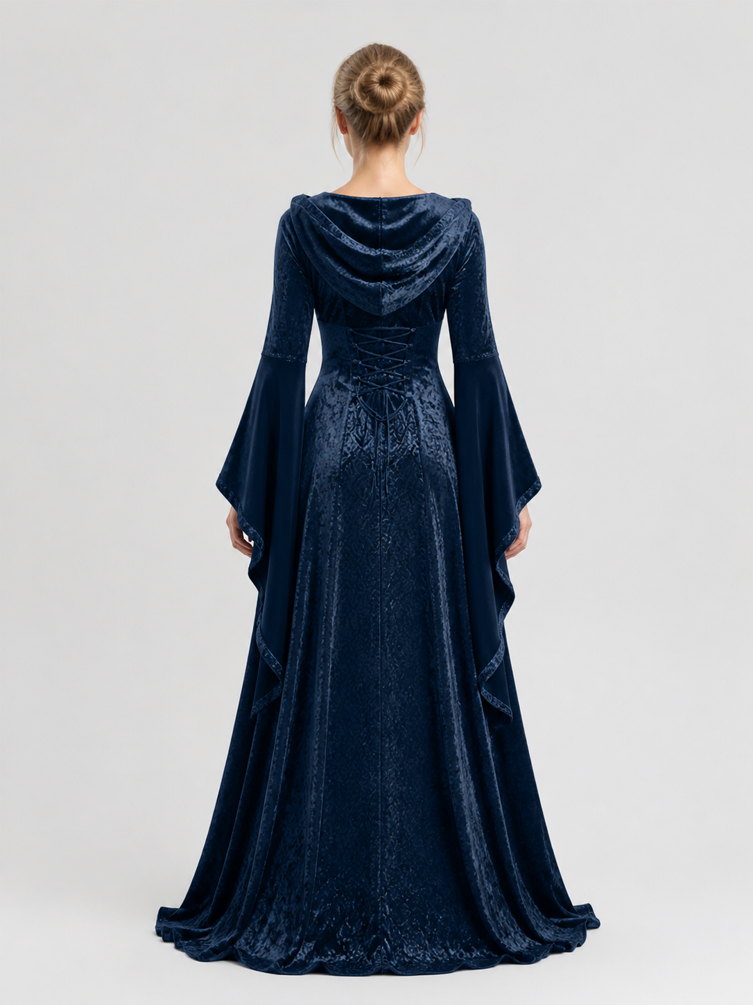 Hooded Dress, Medieval Style, Lace-Up Front back view