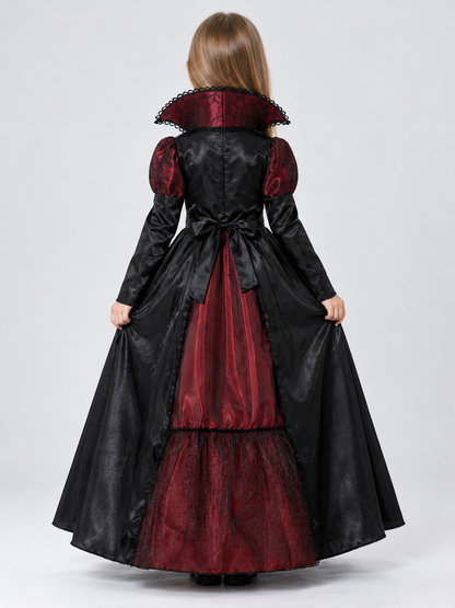 Kids' carnival costume with a puffy skirt, black and burgundy