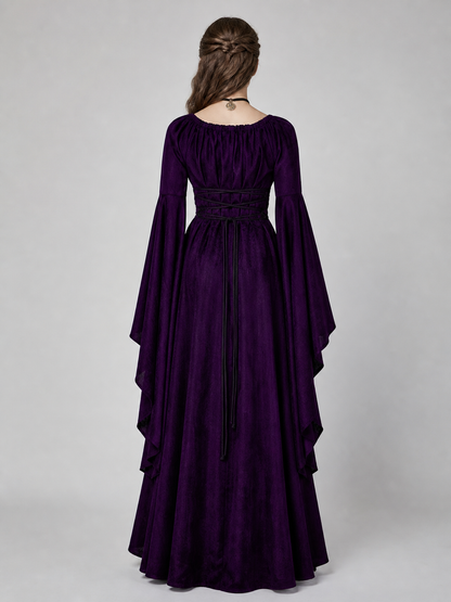 Floor-Length Gothic-Style Dress with Flared Sleeves