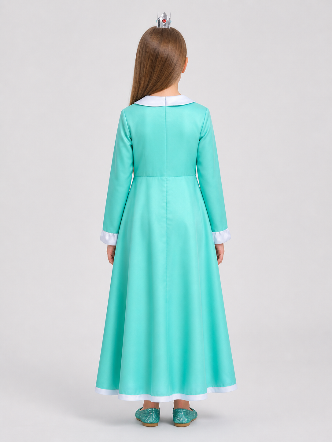 Rosalina Cosplay Dress with Crown and Star Brooch back view