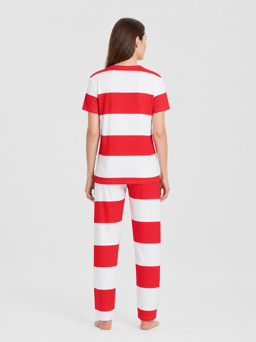 Prison Costume for Cosplay, Red and White Striped back view