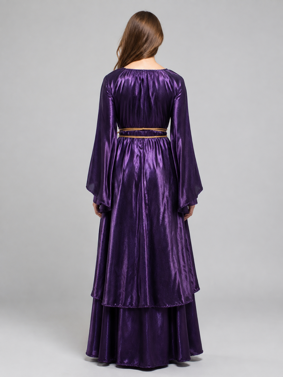 Long Purple Dress with Gold-Tone Cord back view
