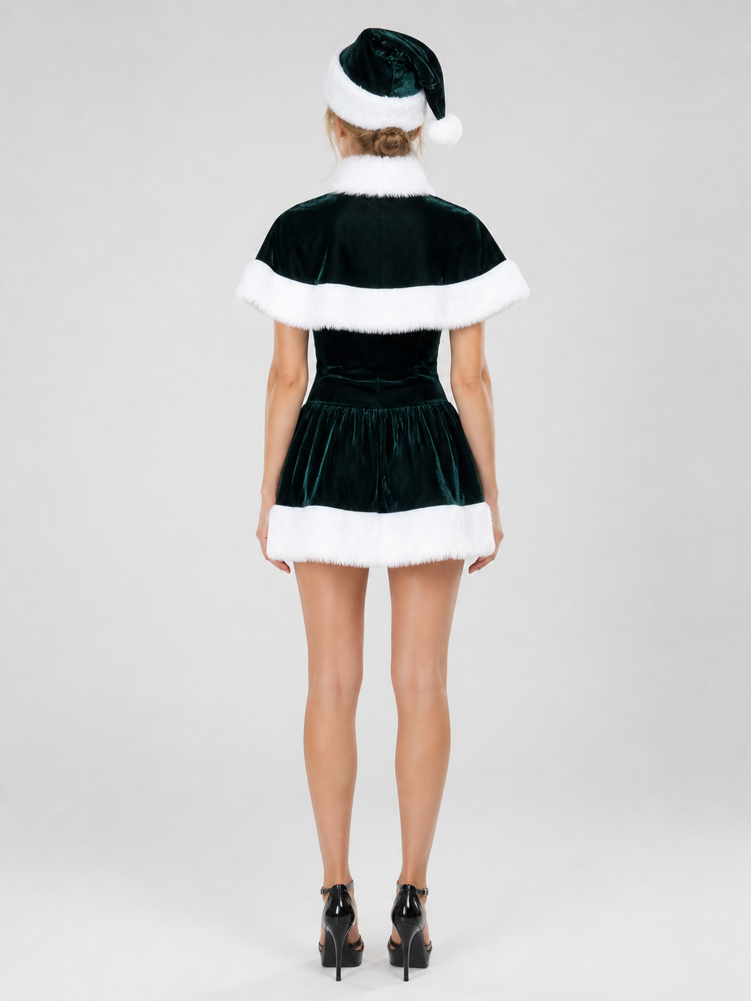 New Year's Costume: Short Dress with Plush Trim back view