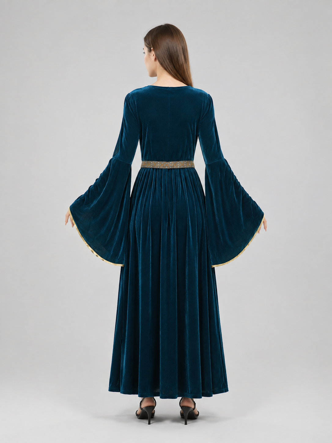 Dark Blue Medieval Dress with Belt back view