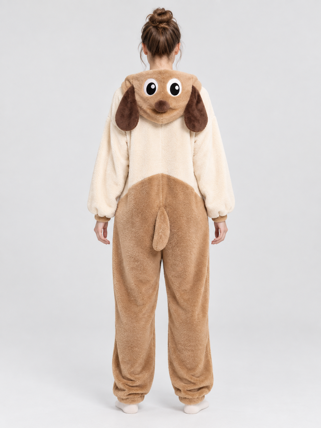 Loungewear jumpsuit with a hood, ears, and tail