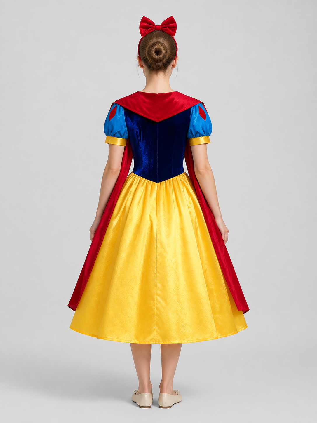Snow White Cosplay Costume, Dress with Cape, S–4XL back view