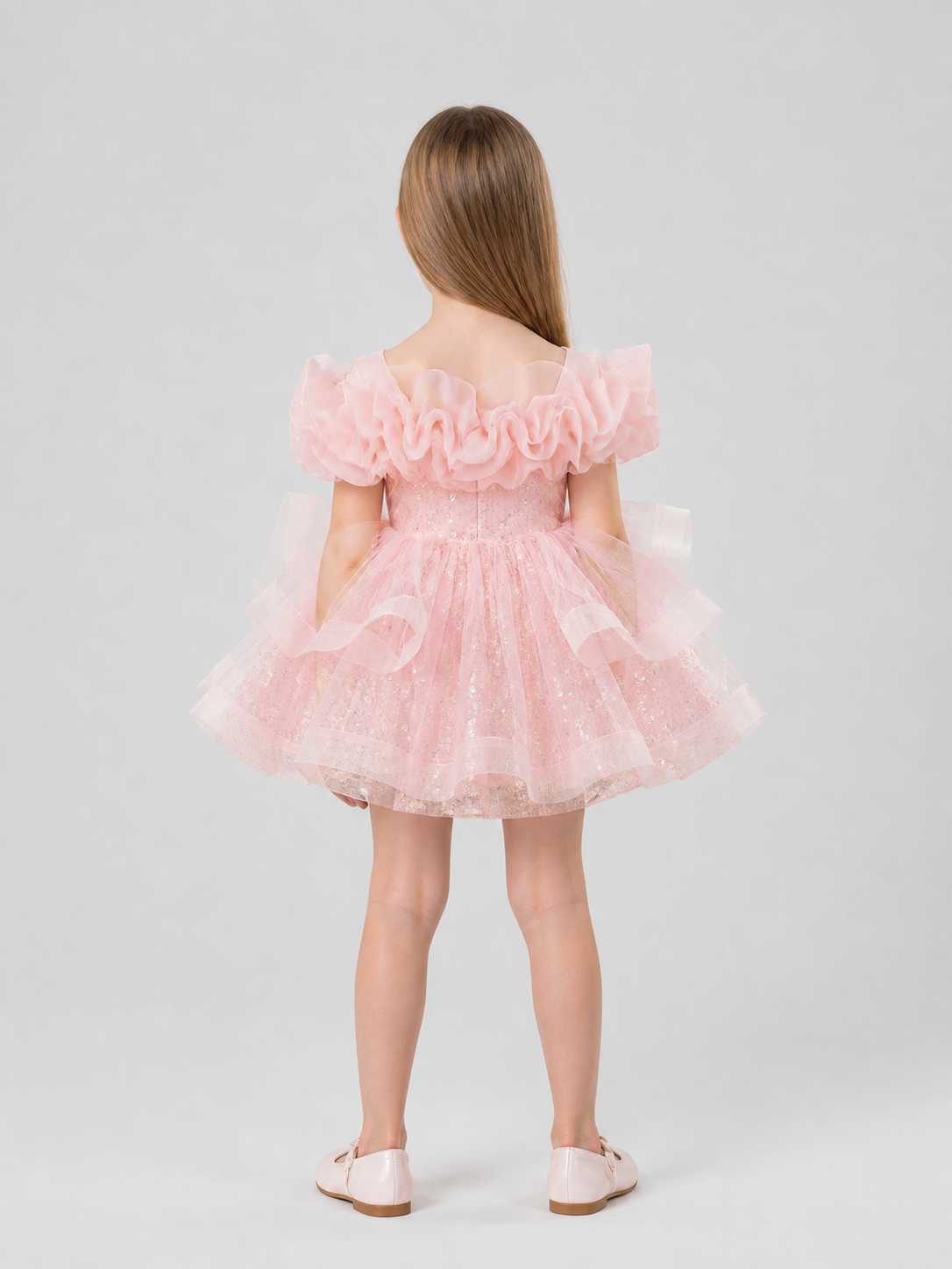 Festive Sequin Dress with Full Tulle Skirt back view