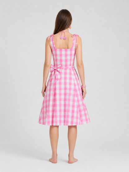 Barbie Cosplay Set: Pink and White Checkered Dress back view