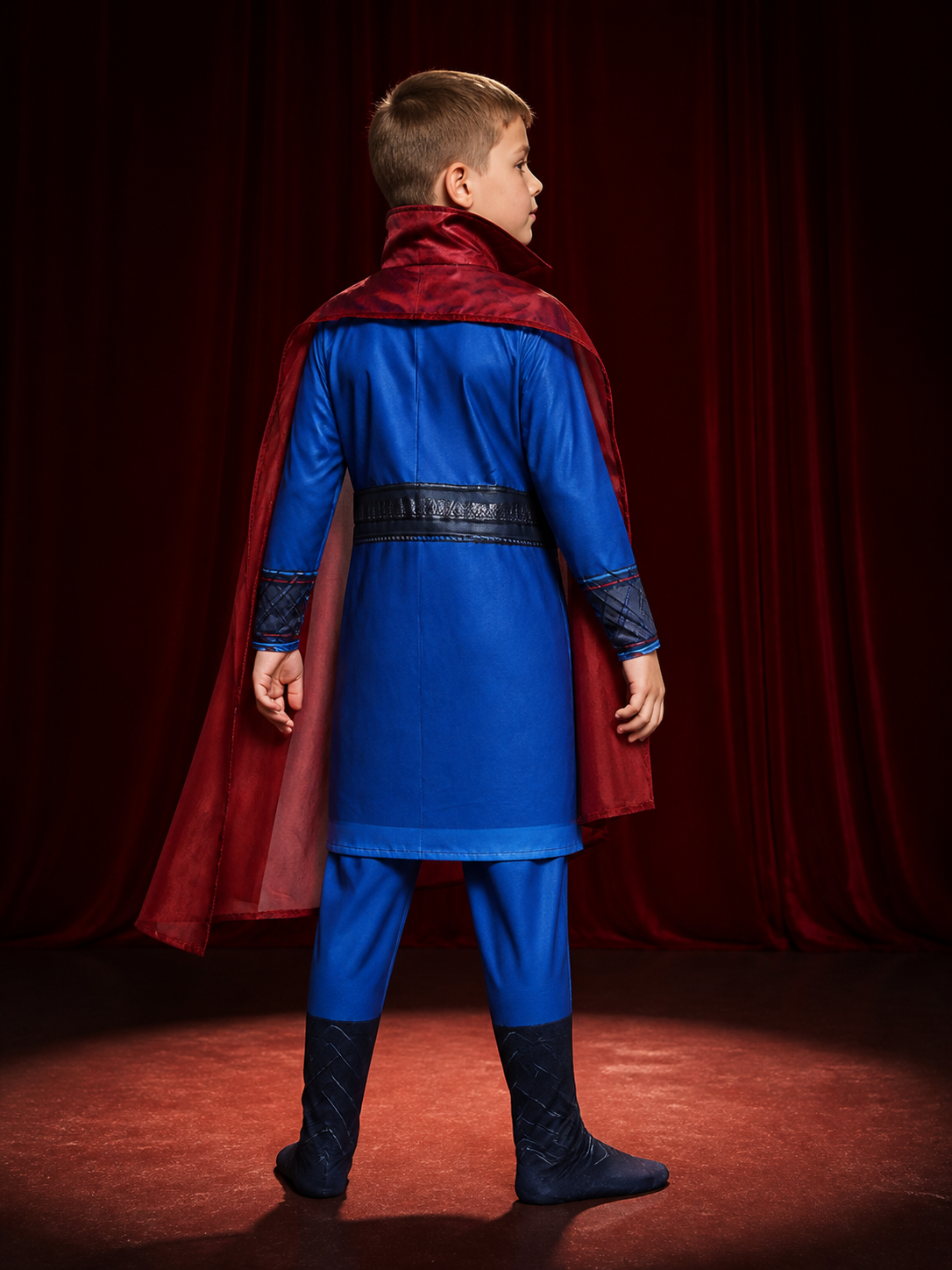 Kids Doctor Strange Superhero Costume Set with Red Cape, Long Sleeve Halloween back view