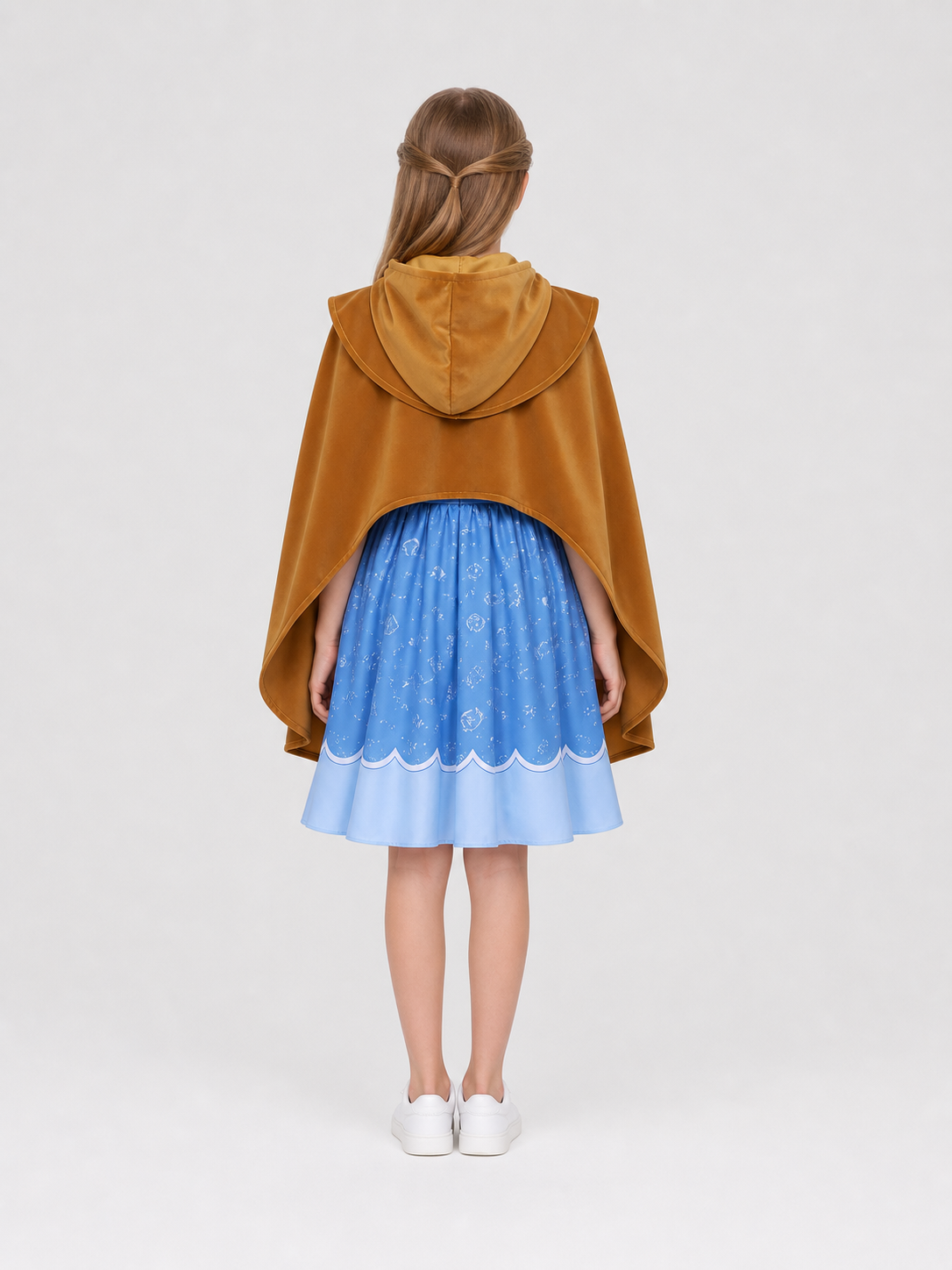 Holly Cosplay Costume, Dress, Cape, and Red Scarf back view