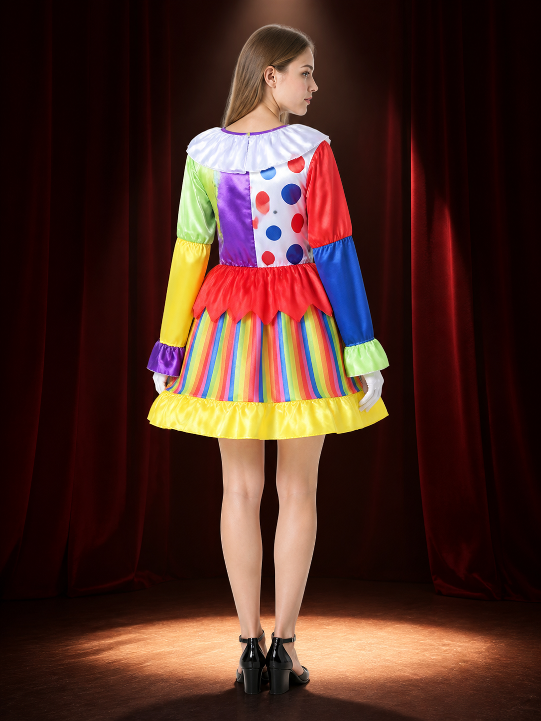 Rainbow Clown Costume Jumpsuit with Ruffles for Cosplay