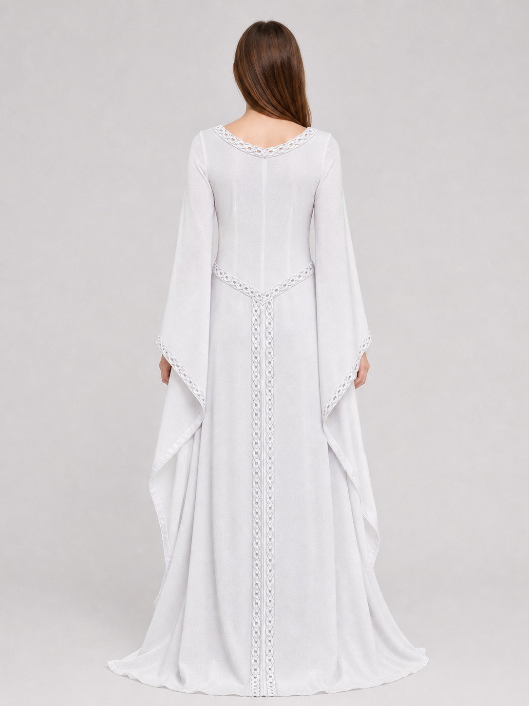 White Maxi Dress with Embroidery and Flared Sleeves