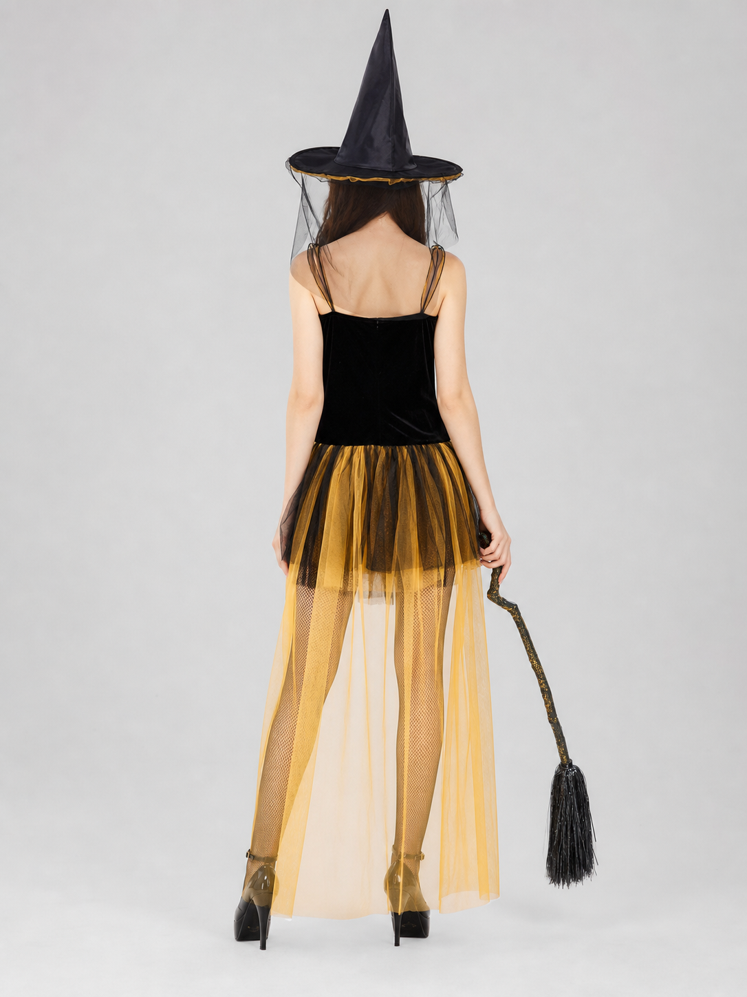 Black and Yellow Witch Costume Dress with Layered Skirt