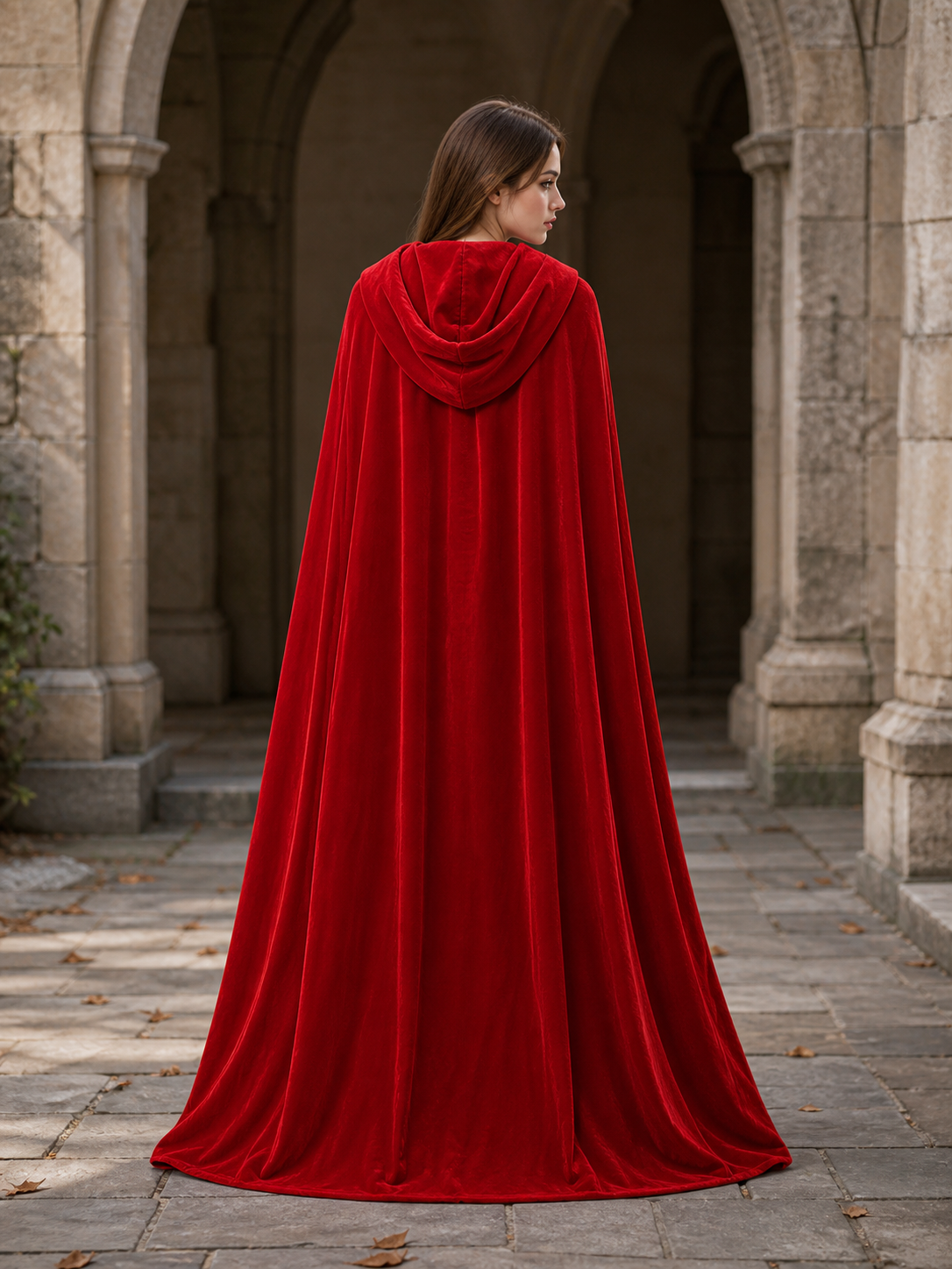 Red Velvet Cape with Feather Trim