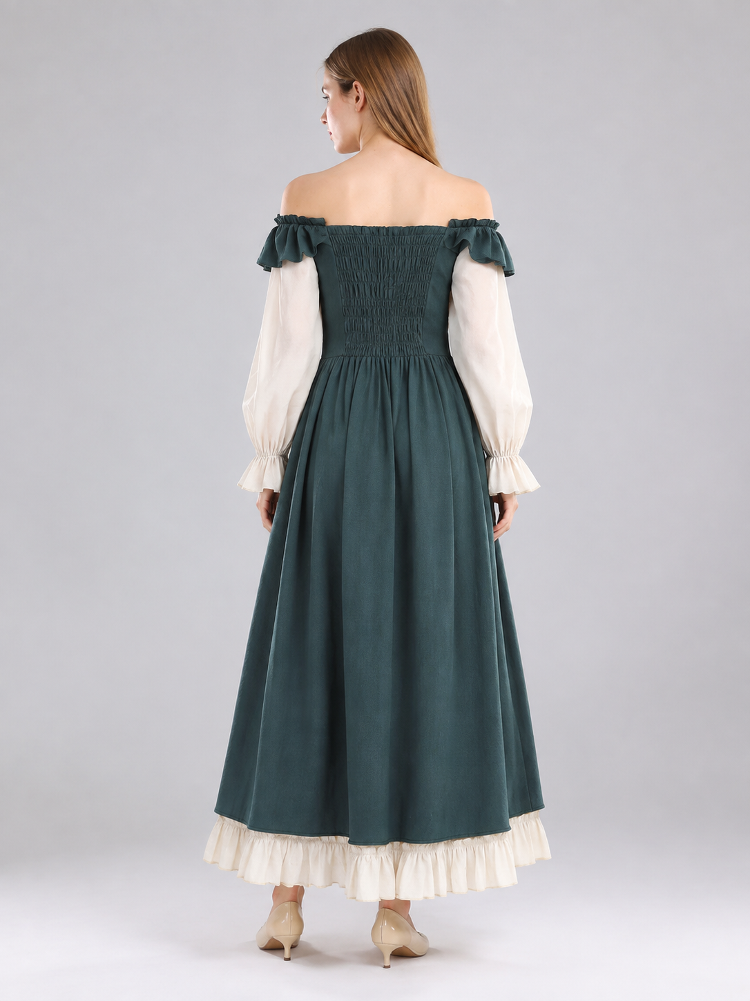 Renaissance-Style Dress with a Full Skirt back view