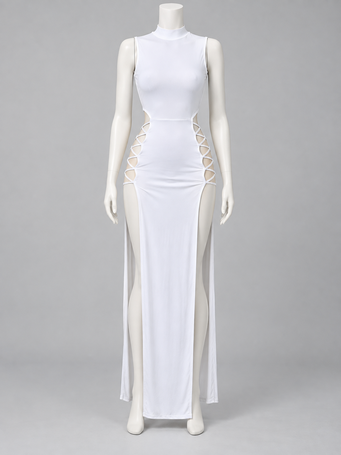 White Sleeveless Bodycon Dress with Side Cutouts back view