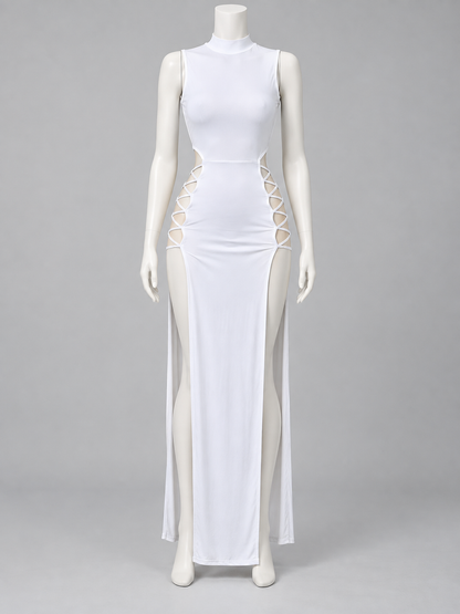White Sleeveless Bodycon Dress with Side Cutouts back view