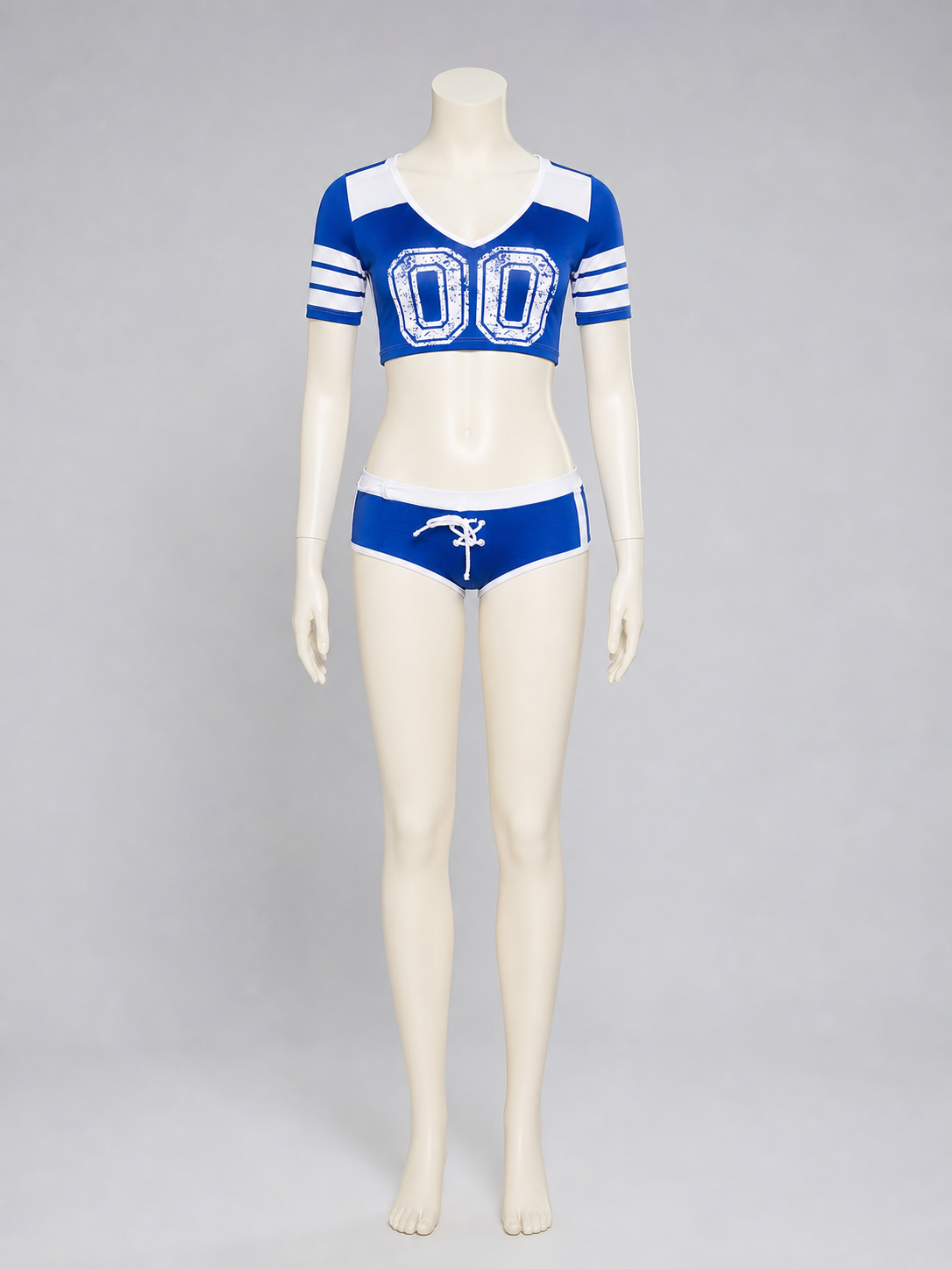 Stage outfit set: cropped top and shorts, blue
