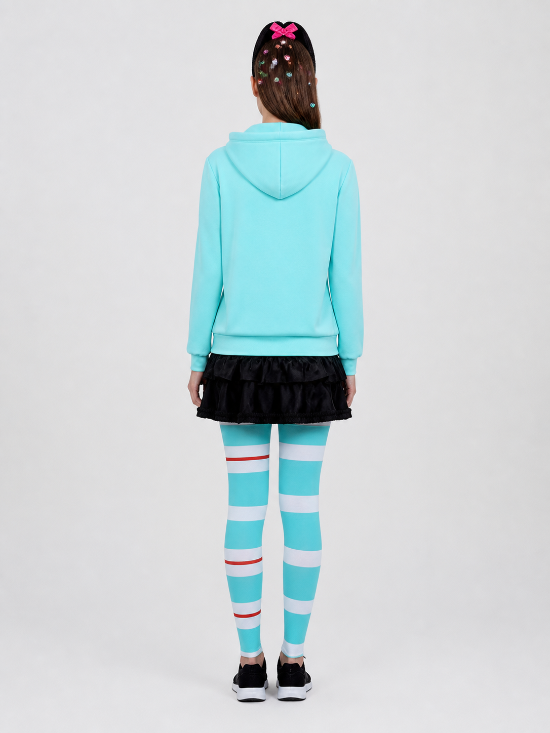 Vanellope Cosplay Costume: Hoodie, Skirt-Shorts, Knee-High Socks back view